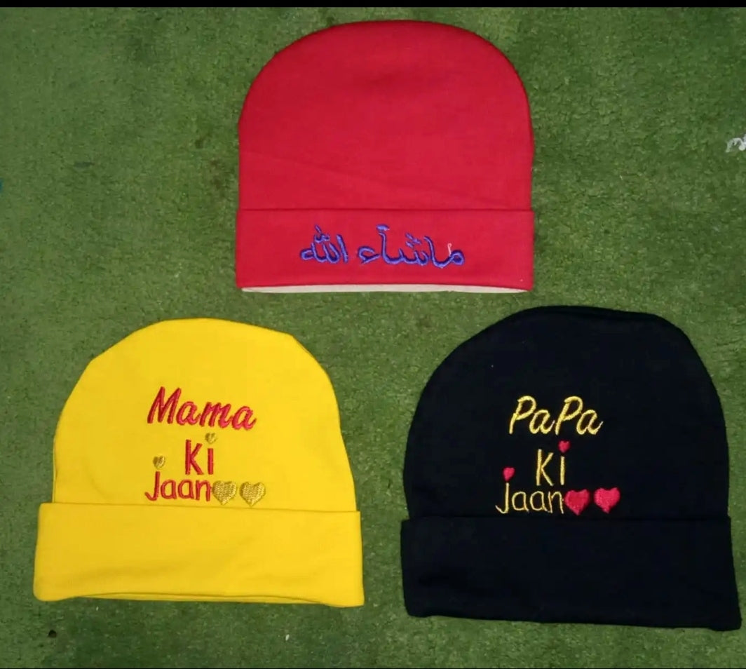 Newborn Baby Toddler Cap 0-6 Month Mama ki jan & MASHALLAH CAP